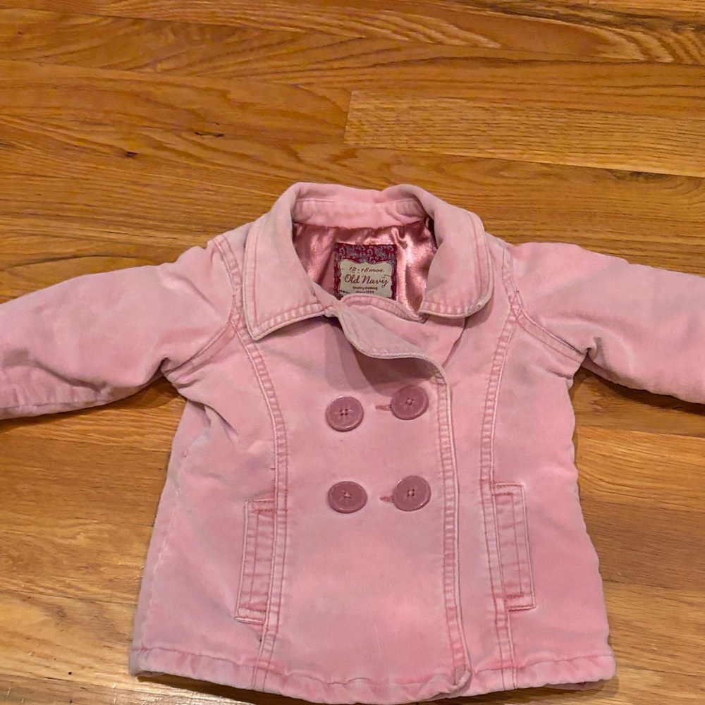 Old Navy Soft Velvety Pink Girls Lined Pea Coat